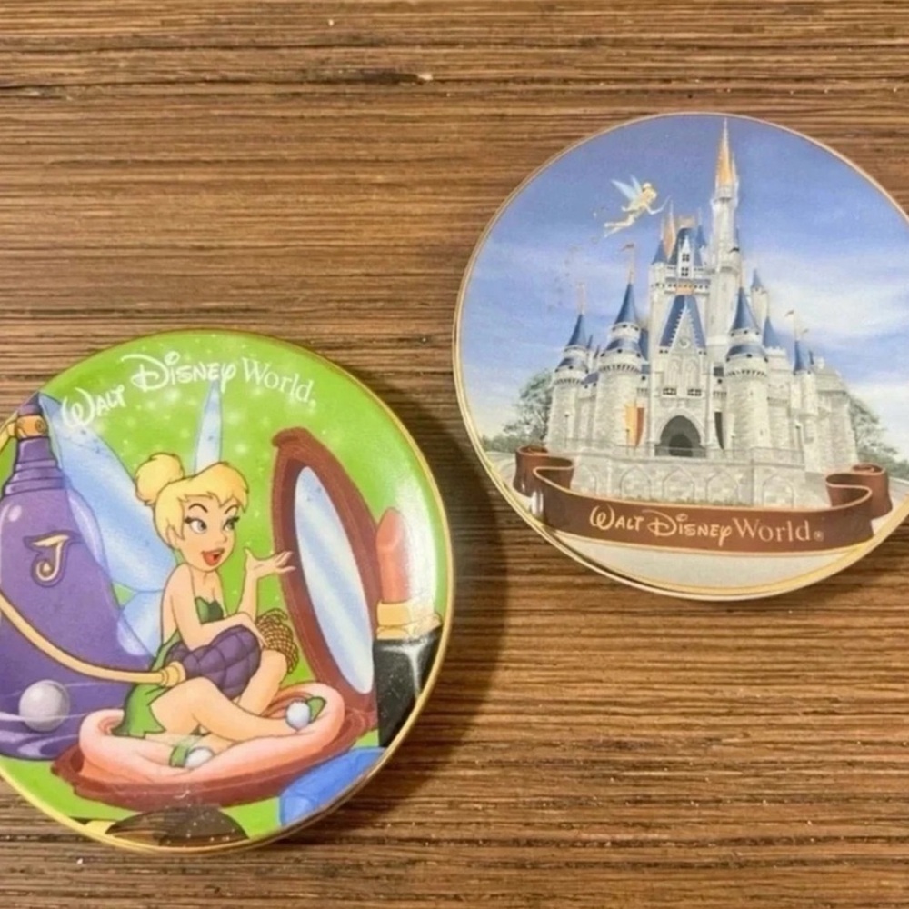 Disney World Mini Collector Plates Tinker Bell Cinderella Castle 3” Set